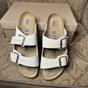 Birkenstock Arizona Soft Footbed‎ Suede Leather Sandals Narrow - Antique White